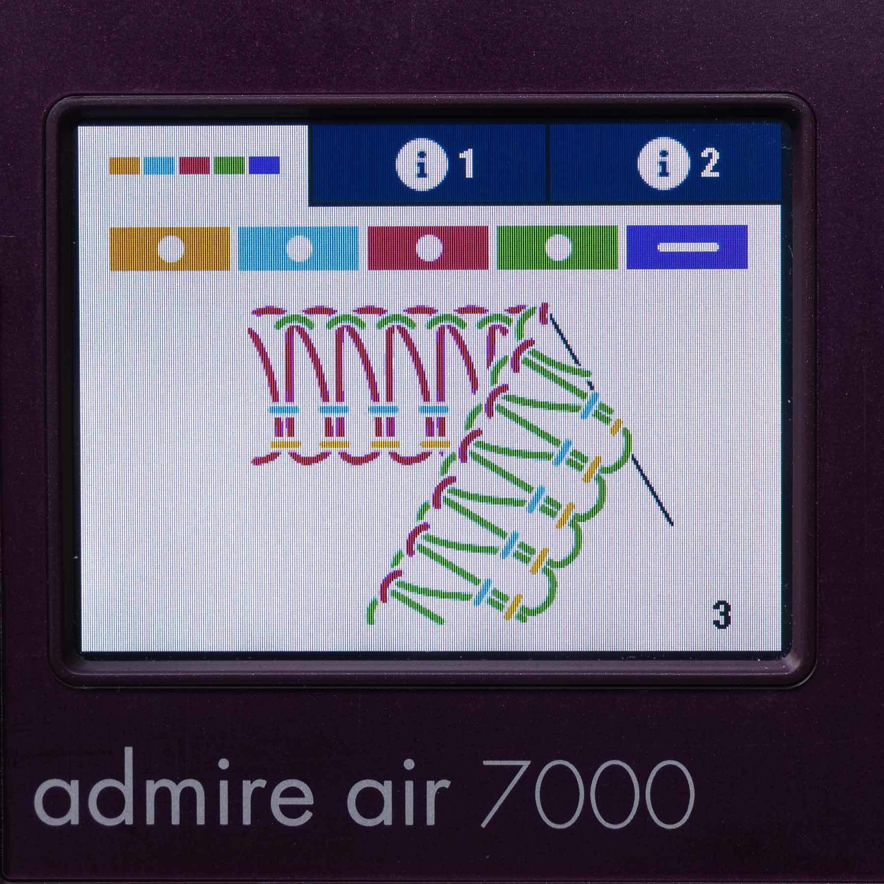 Digital screen of PFAFF® admire™ air 7000 Purple Coverlock Machine.