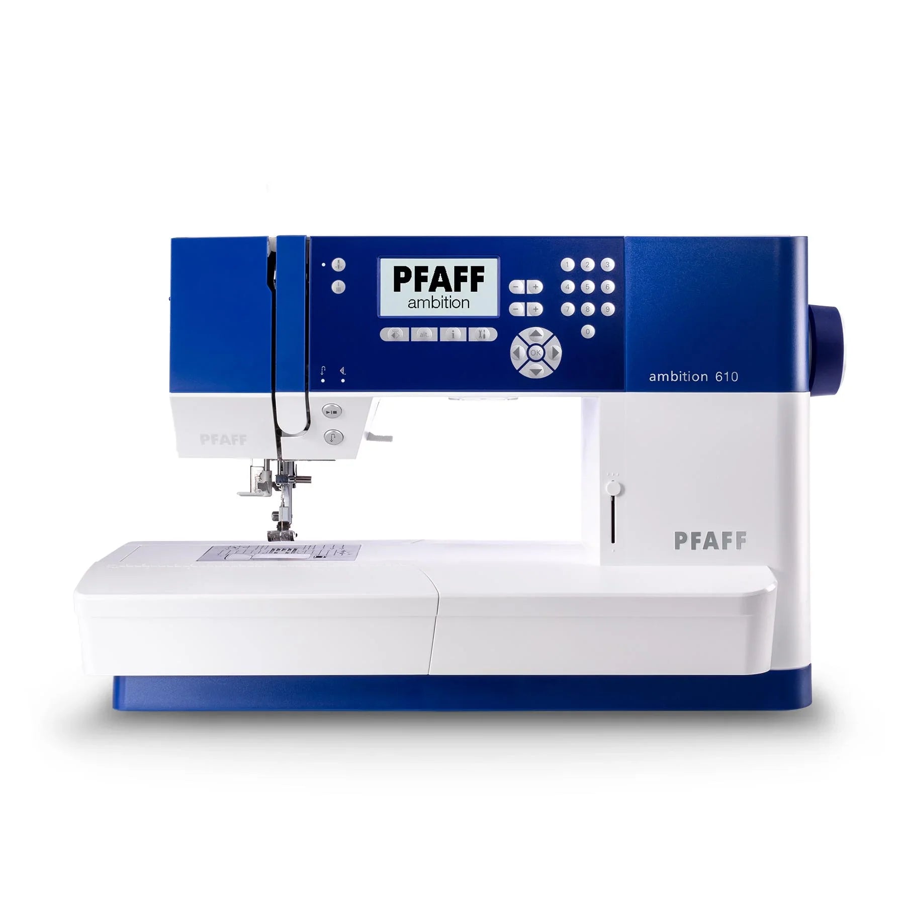 A sample of PFAFF ambition 610 Blue Sewing Machine.