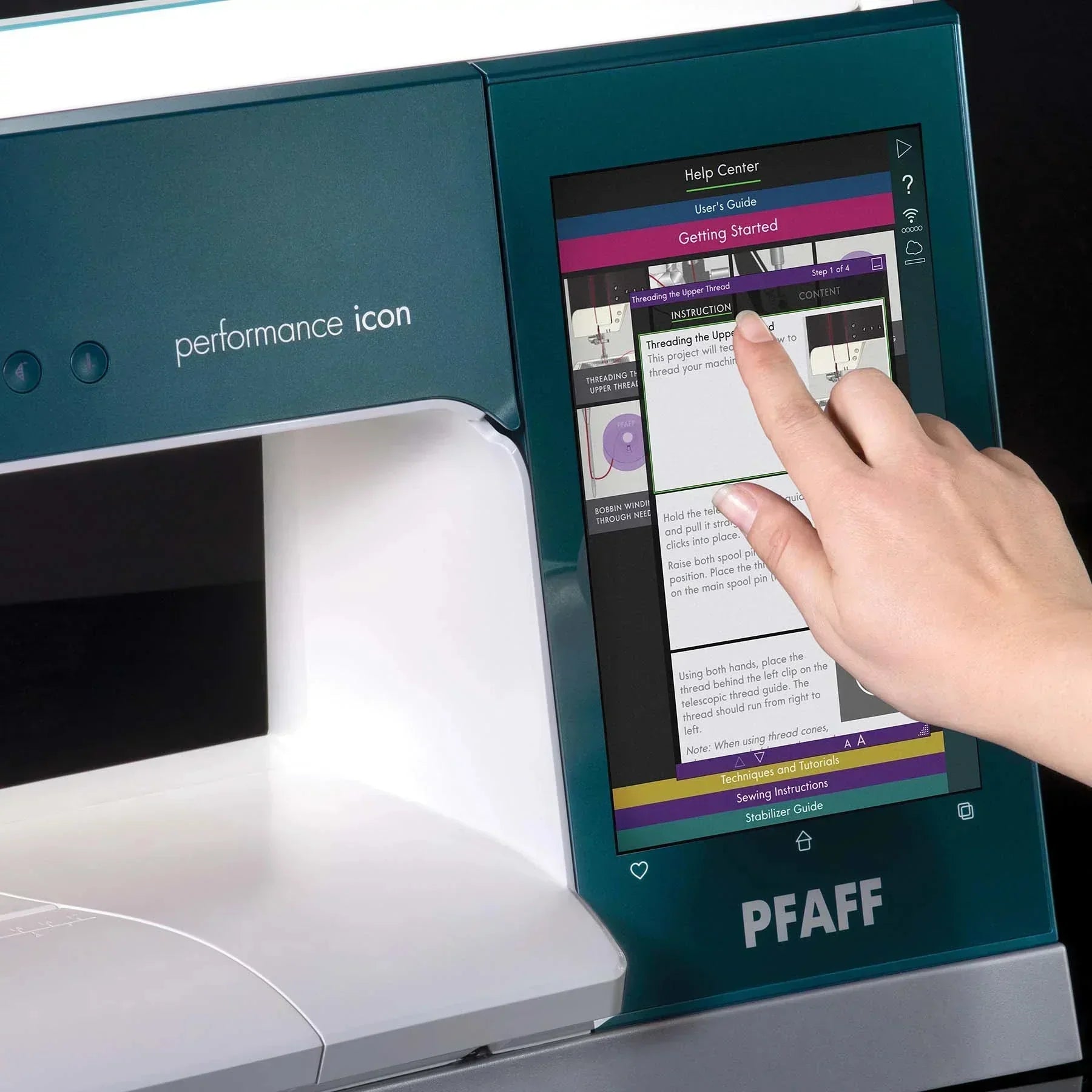 Digital Screen of PFAFF performance icon Sewing Machine.