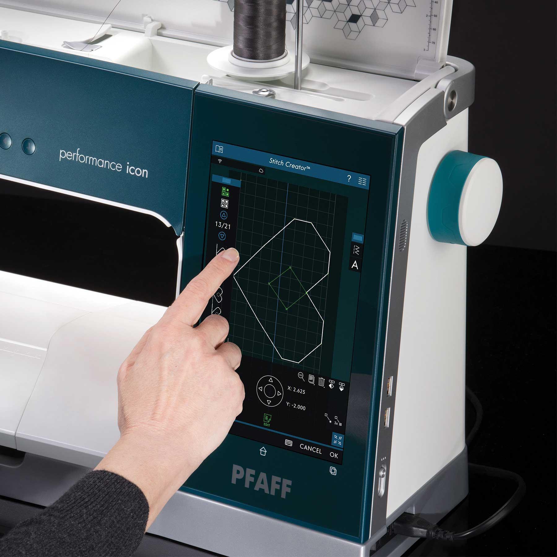 Digital Screen of PFAFF performance icon Sewing Machine.