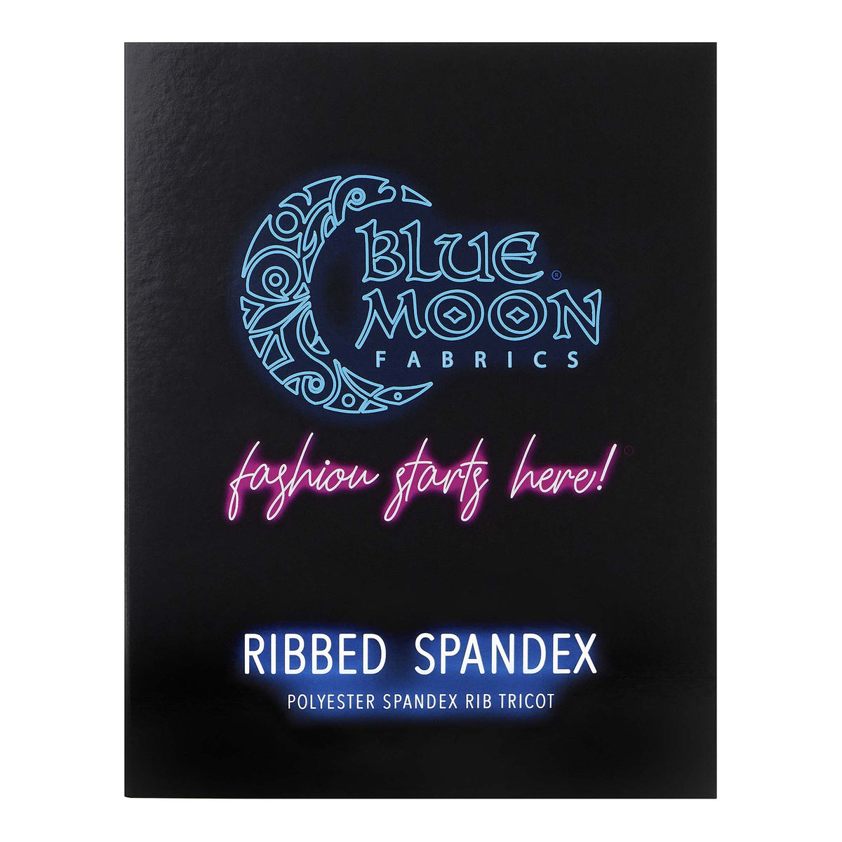 A sample color card for Ribbed Spandex Polyester Spandex Rib Tricot, featuring all fabric color options in swatches.