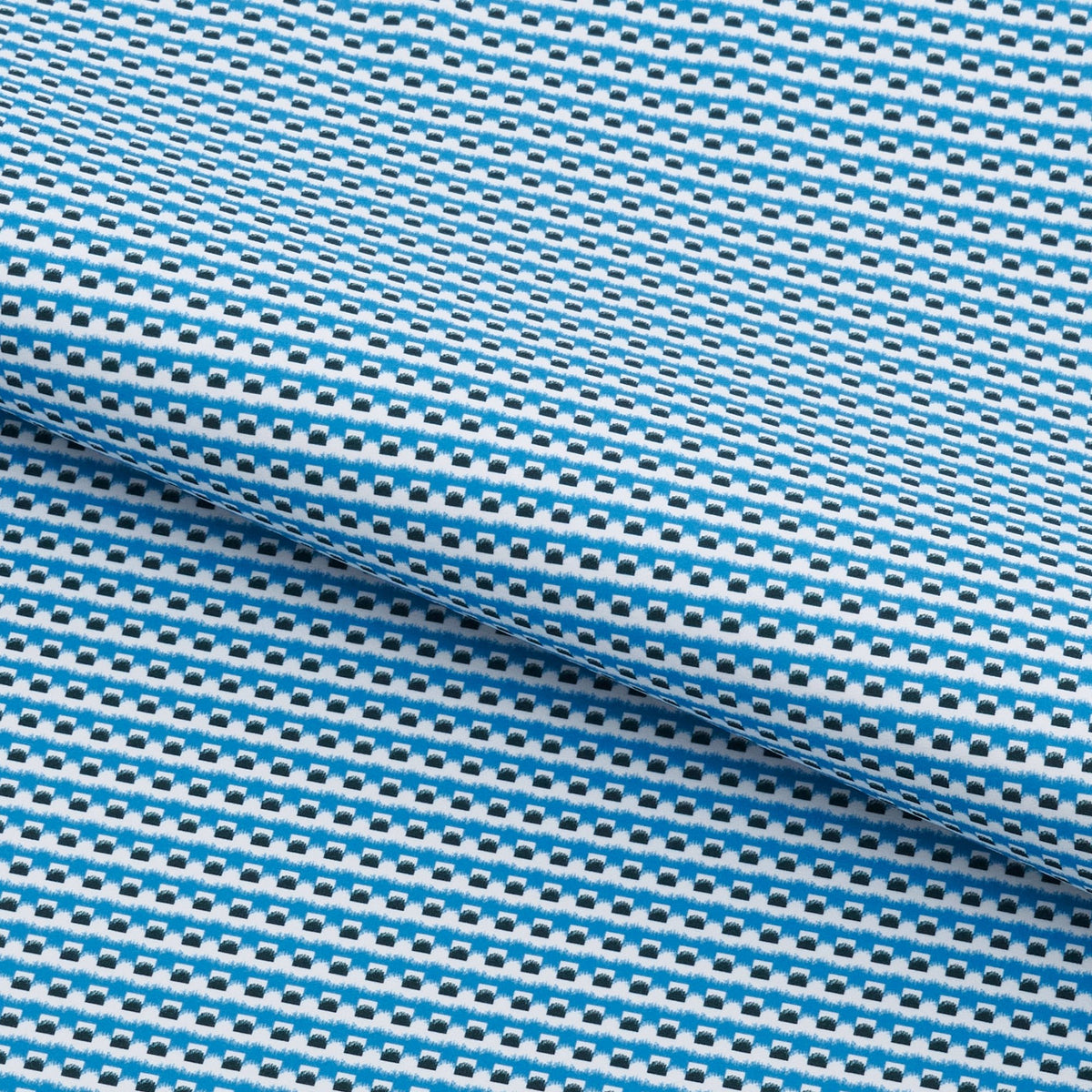 A piece of Bit Squared Printed On Recycled Spandex Fabric in color blue/white.