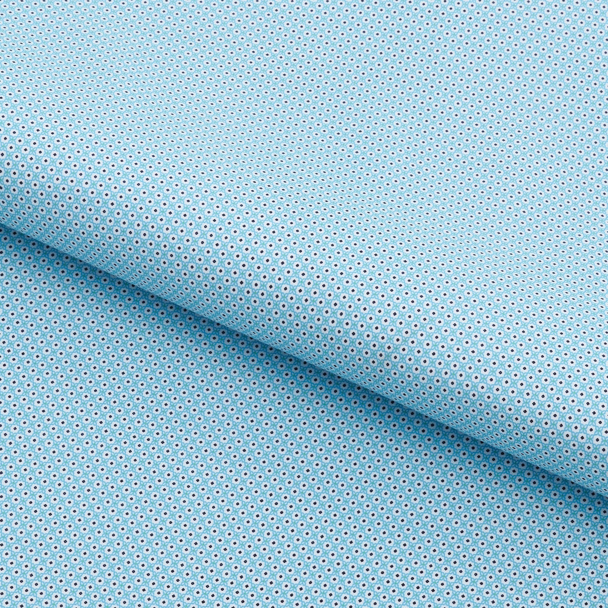 A piece of Flowers n' Dots Printed On Recycled Spandex Fabric in color turquoise/white.