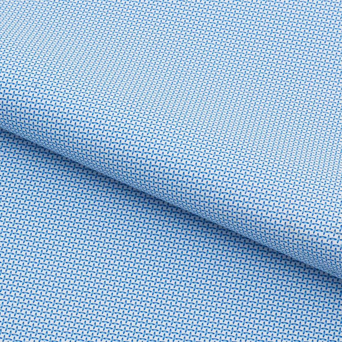 A piece of Sky Blue Cross Stitched Printed On Recycled Spandex Fabric  in color white/blue.