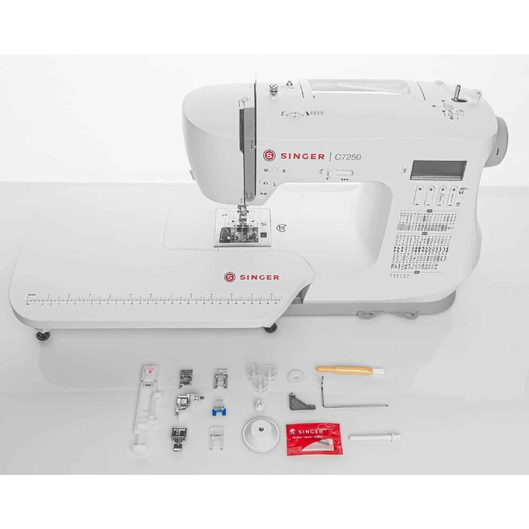 A Sample of the SINGER C7250 Sewing Machine with Extension Table with accessories included.