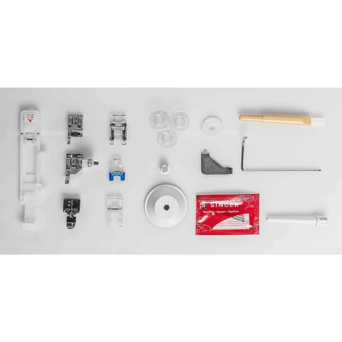 Accessories of the SINGER C7250 Sewing Machine with Extension Table.