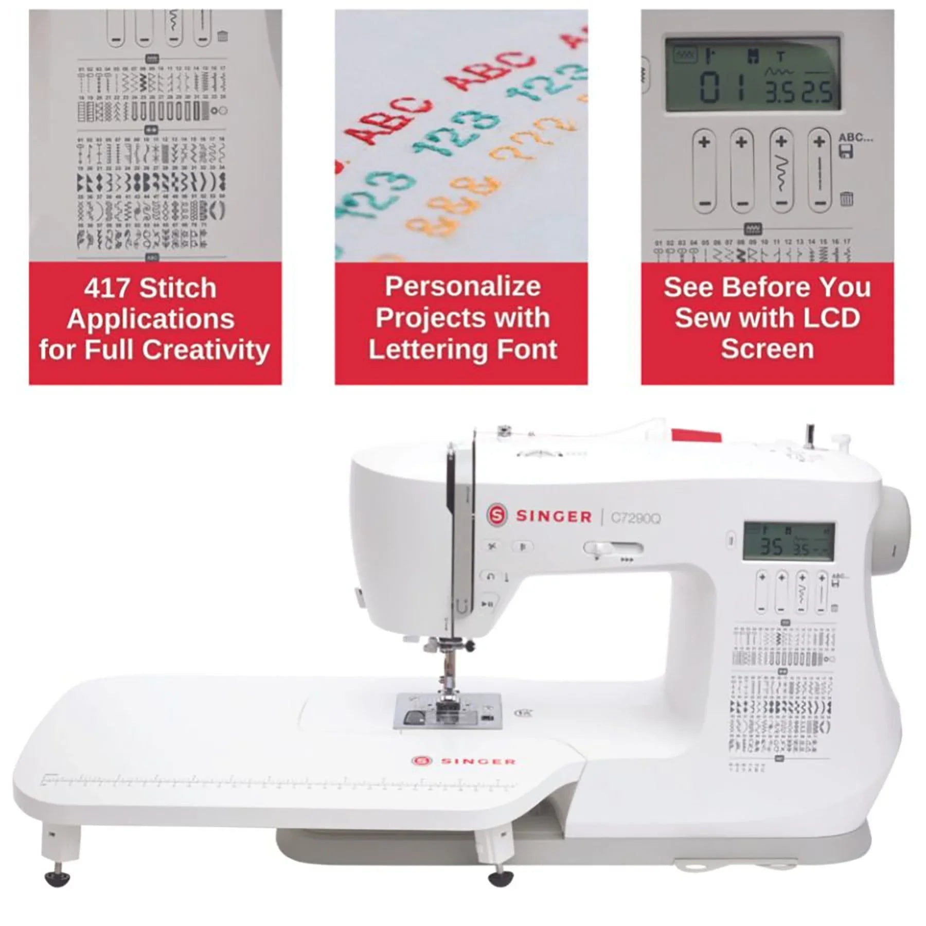 A sample of SINGER C7290Q Sewing & Quilting Machine with Extension Table.