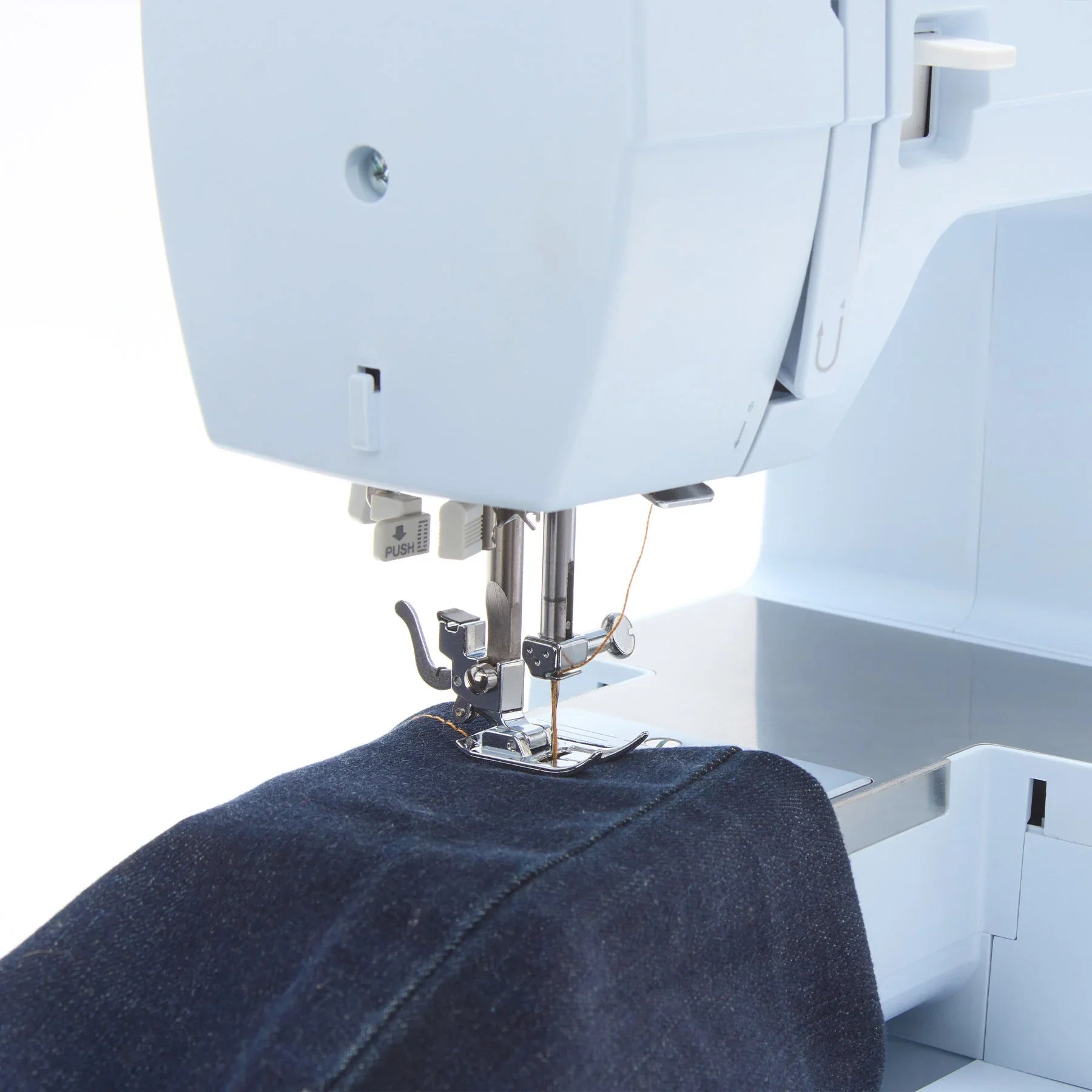 A sample of SINGER Heavy Duty 4423 Meltwater Blue Sewing Machine.