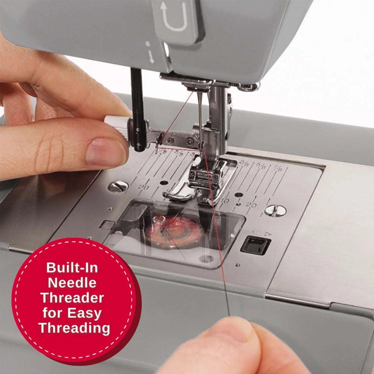 An Image showing the built-in needle threader for Singer Heavy Duty 4423 Sewing Machine.