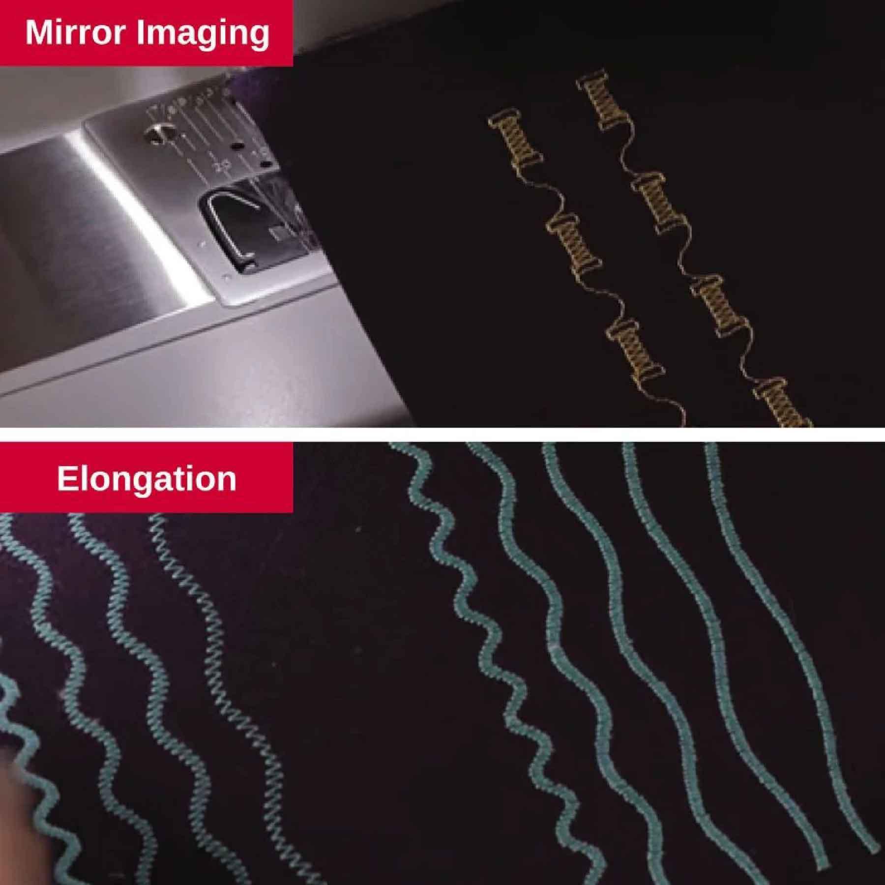 Mirror imaging and elongation effects are visible on a textured surface in these two images, created using the Singer Heavy Duty 6800C Sewing Machine.