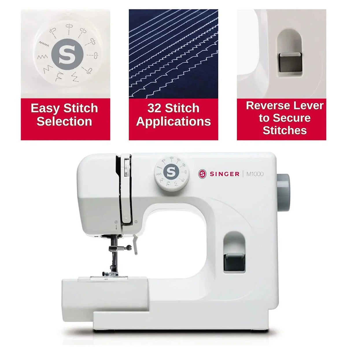 Features of the SINGER M1000 Mending Machine.