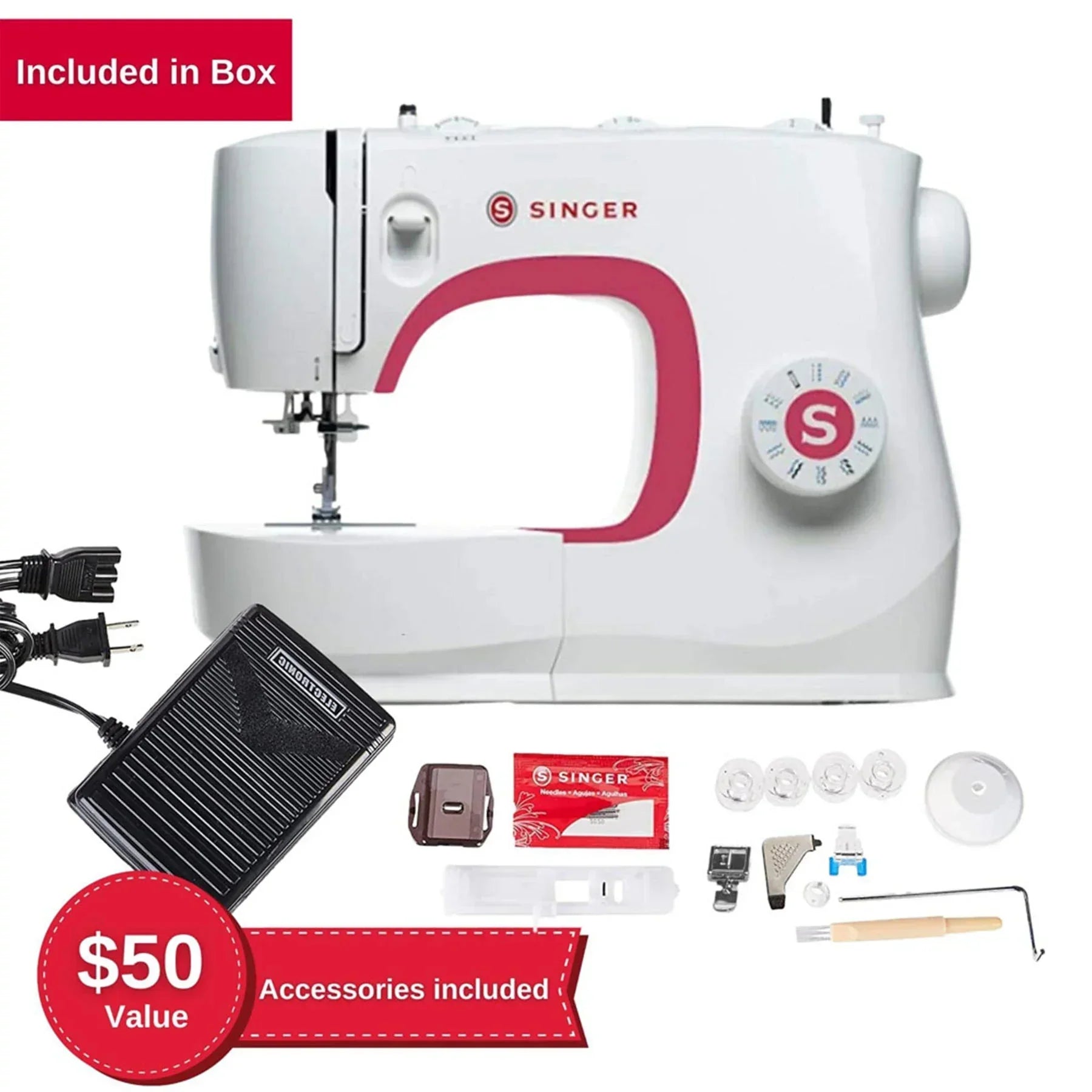 A Sample of the SINGER® MX231 Sewing Machine with accessories included.