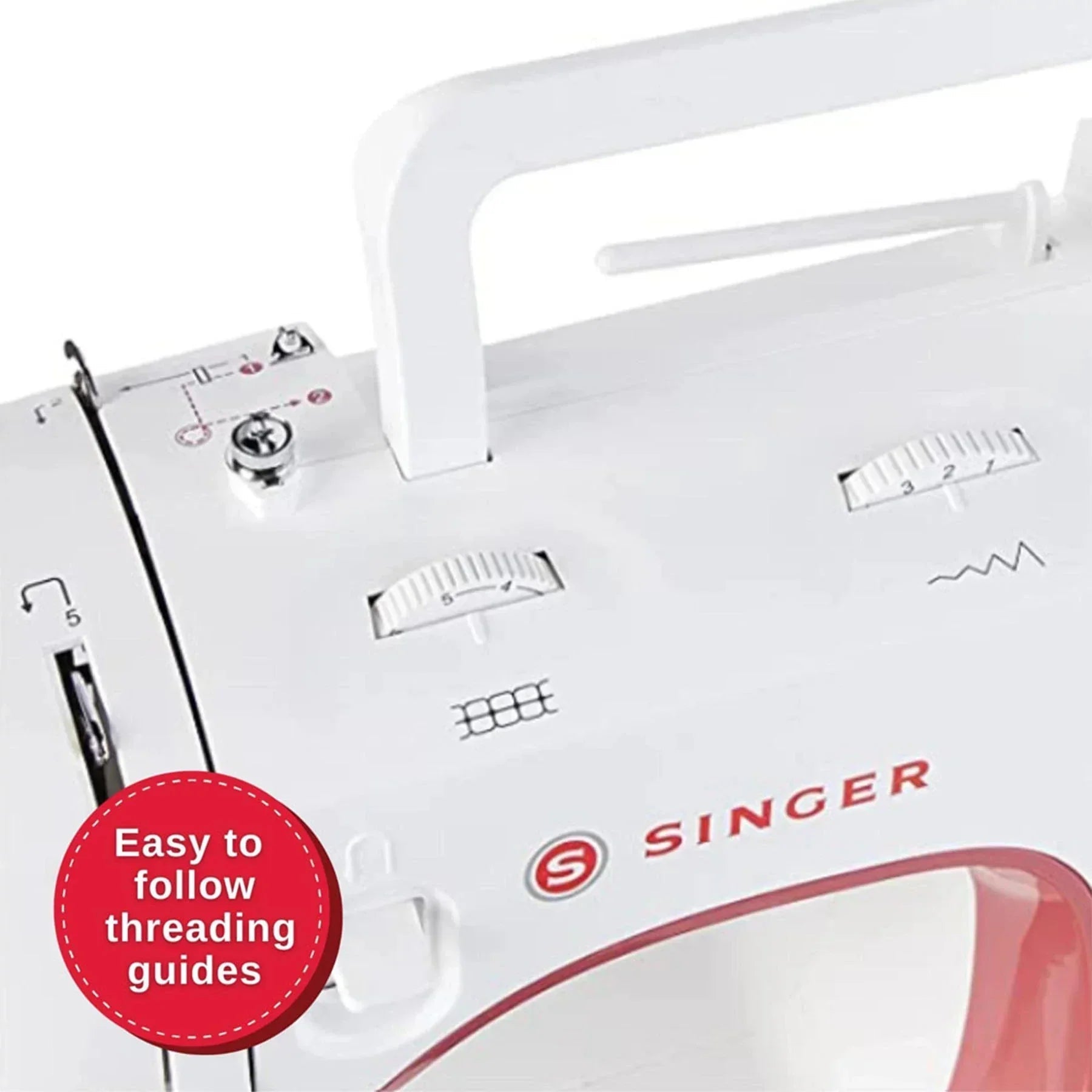 Threading guides of the SINGER® MX231 Sewing Machine.