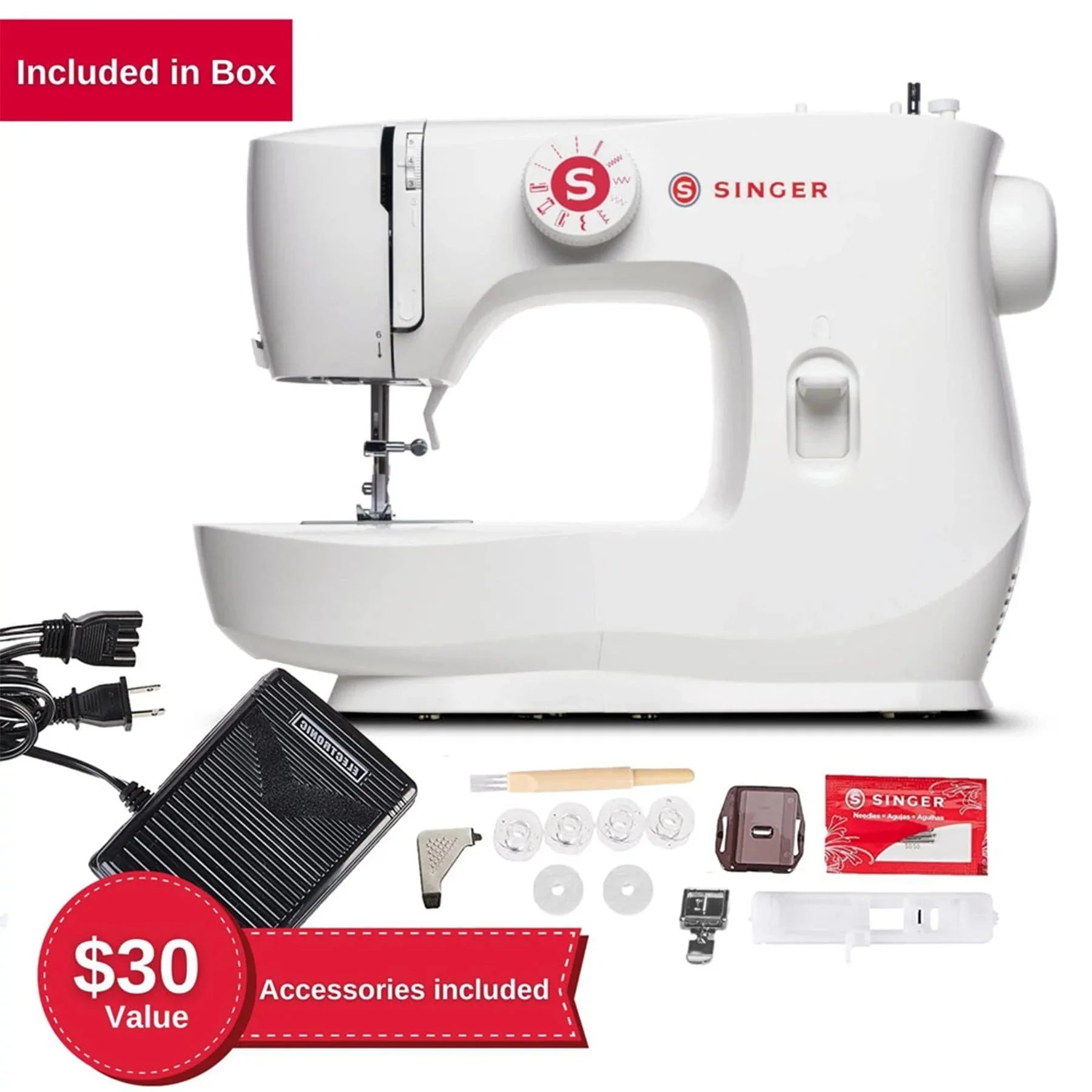 A sample of SINGER® MX60 Sewing Machine with accessories included.