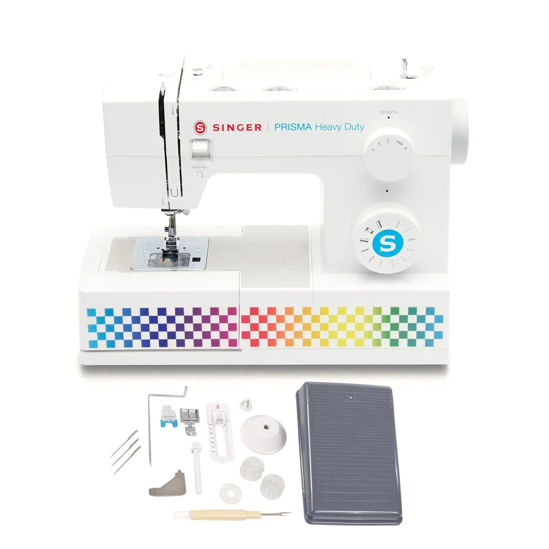 A sample of SINGER PRISMA Heavy Duty Sewing Machine with accessories included.