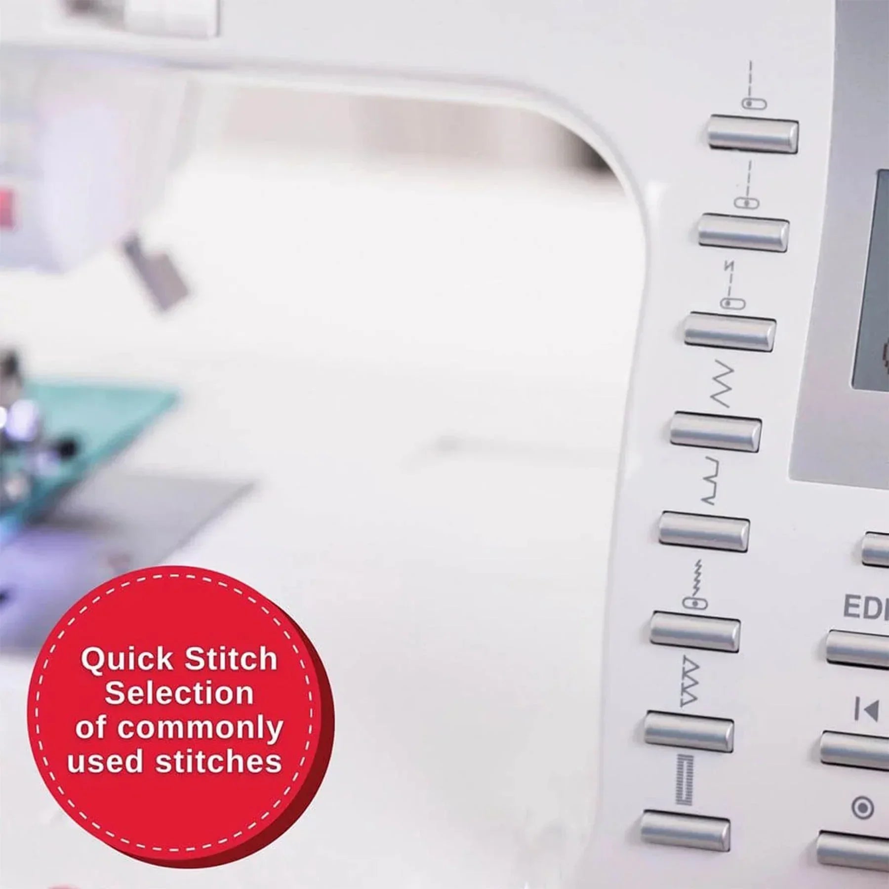The stitch pattern selector buttons on the SINGER Quantum Stylist 9960 Sewing Machine with Extension Table.