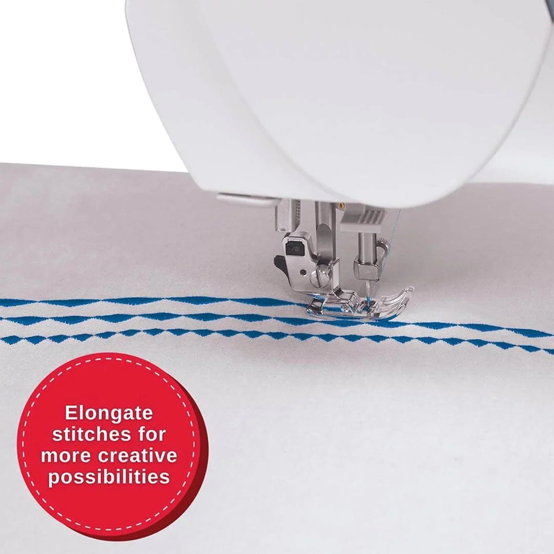 A Sample elongated stiches of the SINGER Quantum Stylist 9960 Sewing Machine with Extension Table.