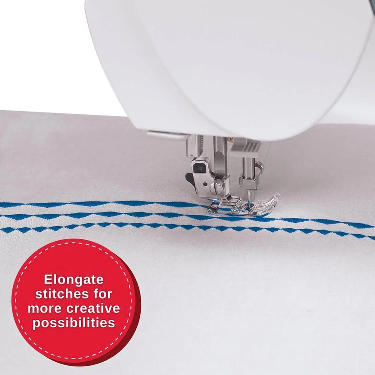 A Sample elongated stiches of the SINGER Quantum Stylist 9960 Sewing Machine with Extension Table.