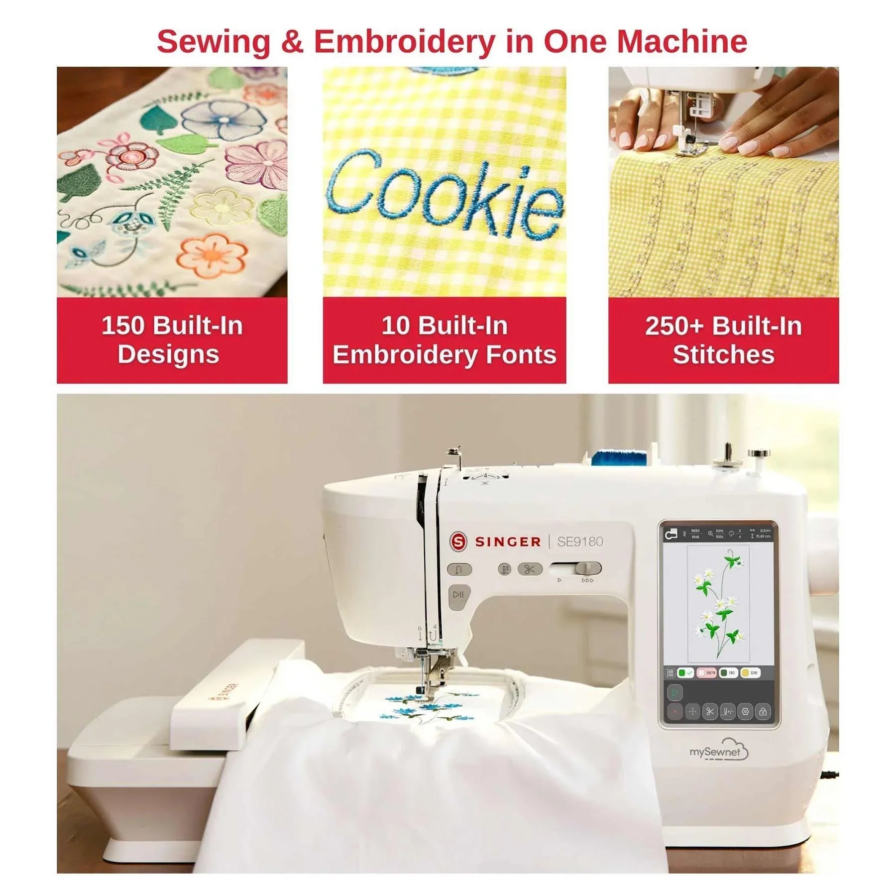 Features of the SINGER SE9180 Sewing & Embroidery Machine.