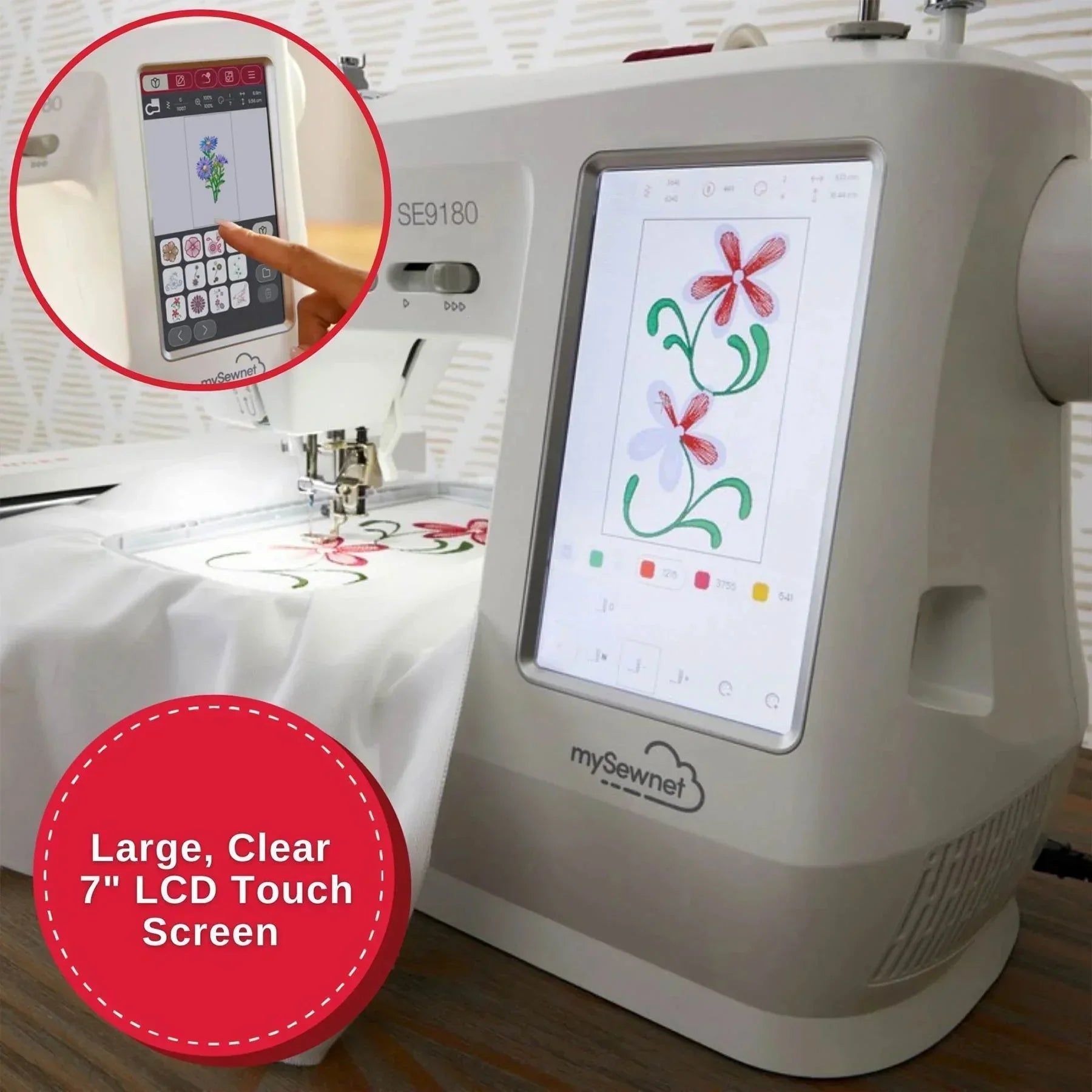 Digital screen of the SINGER SE9180 Sewing & Embroidery Machine.