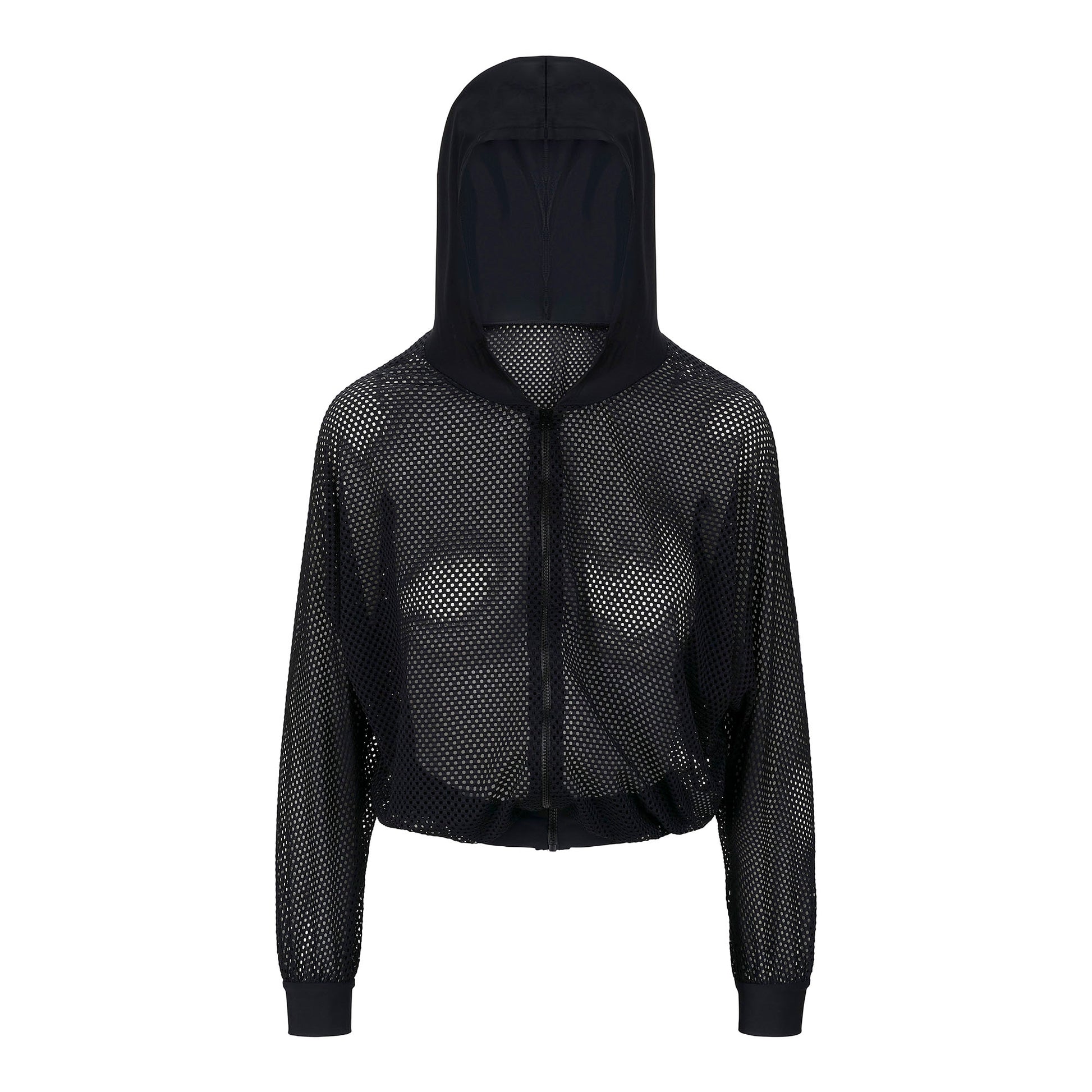 Sample hoodie made with Feather Nylon Spandex Fabric.