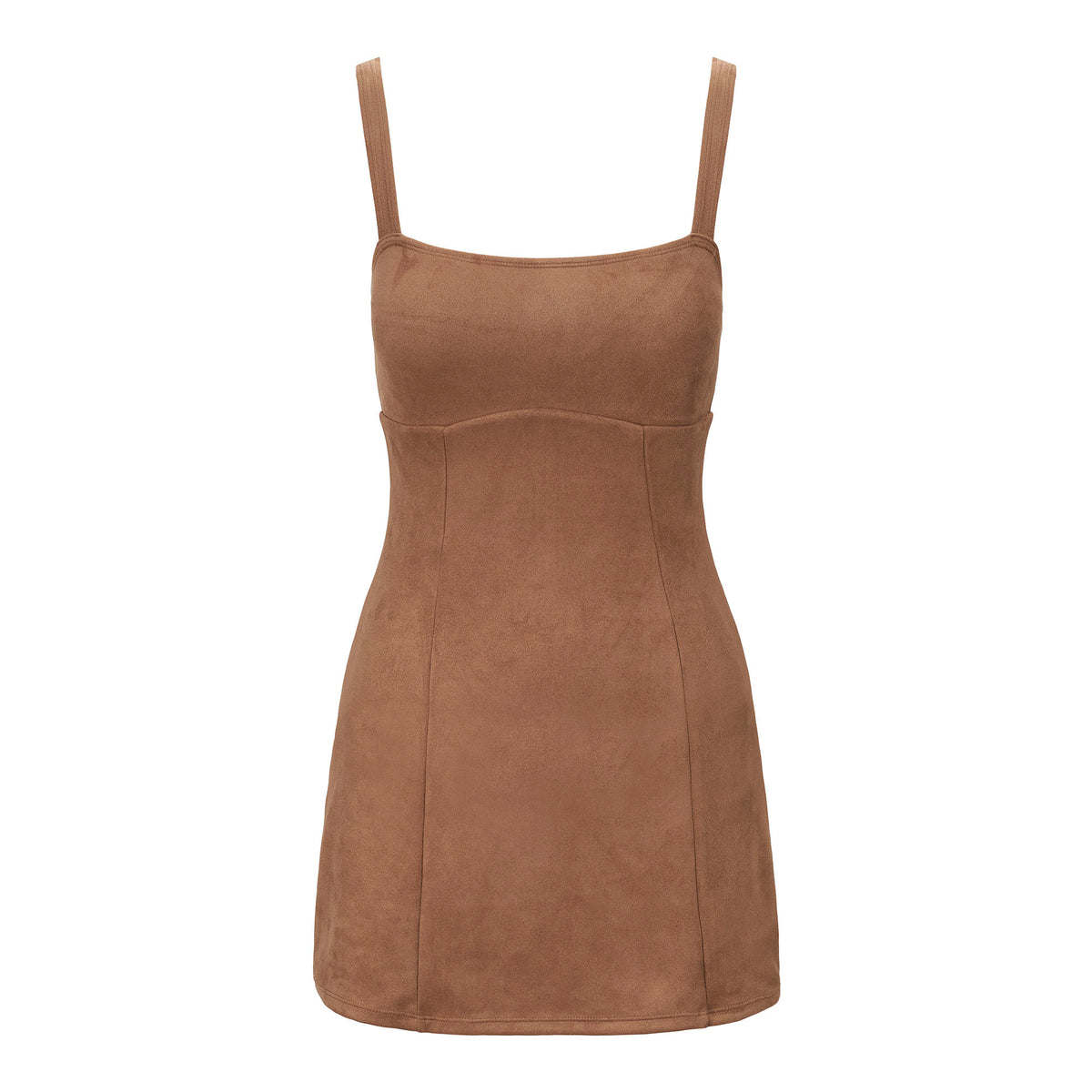 A classy sample dress made of Super Suede Polyester Spandex in the color Mocha.