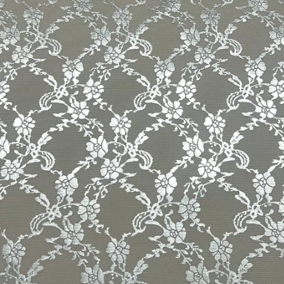 Trellis Lace Floral Foil Design Power Mesh Fabric | Blue Moon Fabrics