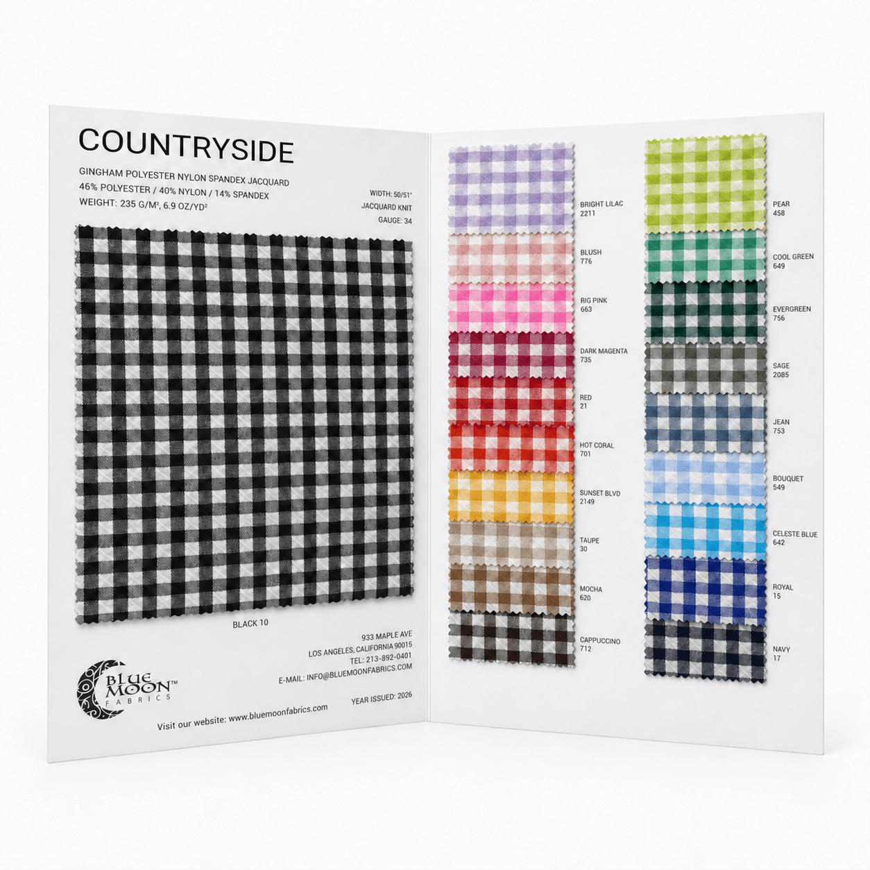 EL7020 - Countryside Gingham Polyester Nylon Spandex Jacquard Color Card | Blue Moon Fabrics