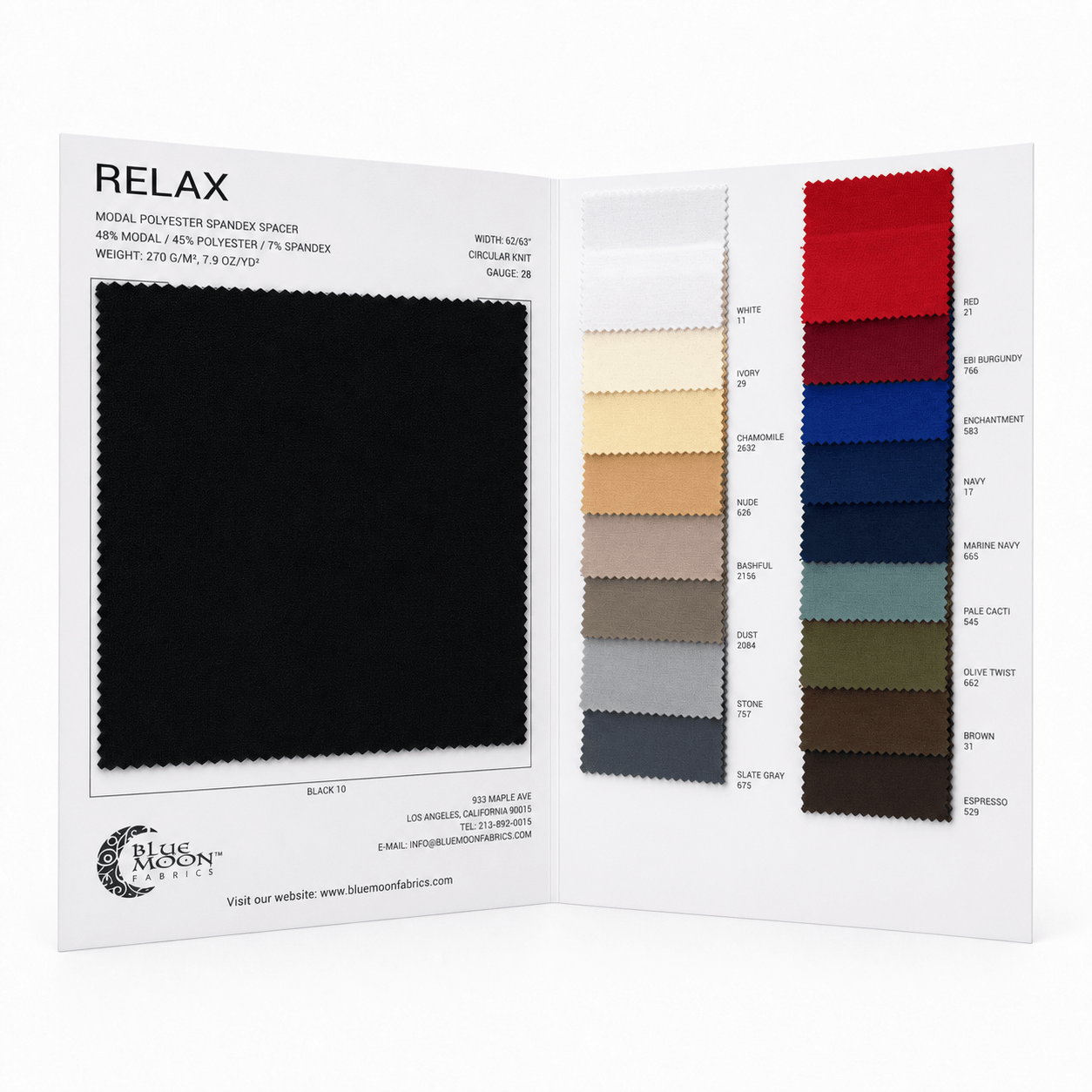 Relax Modal Polyester Spandex Spacer Color Card | Blue Moon Fabrics