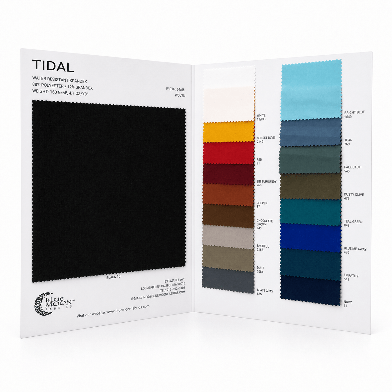 Tidal Water Resistant Spandex Color Card | Blue Moon Fabrics