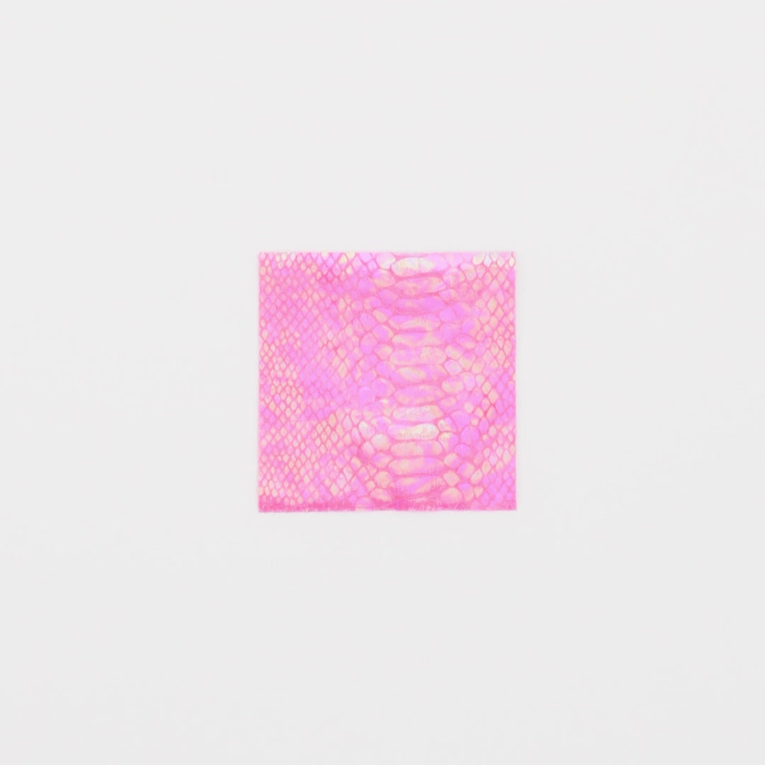 Load video: Close-up video of Illusion Anaconda Foil Printed Stretch Velvet fabric showcasing its looks and ability to stretch as a fabric.
