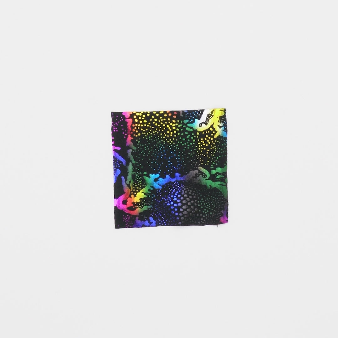 Load video: Close-up video of Metallic Reef Hologram Spandex Fabric showcasing its looks and ability to stretch as a fabric.