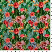A flat sample of Cactus Field Printed Spandex.