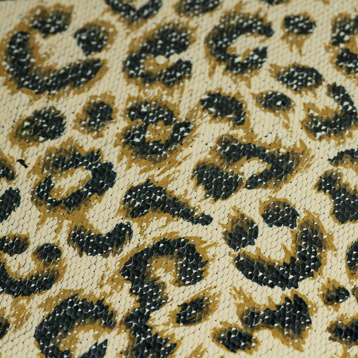 A flat sample of Cheetah Printed Flip Sequin on Spandex