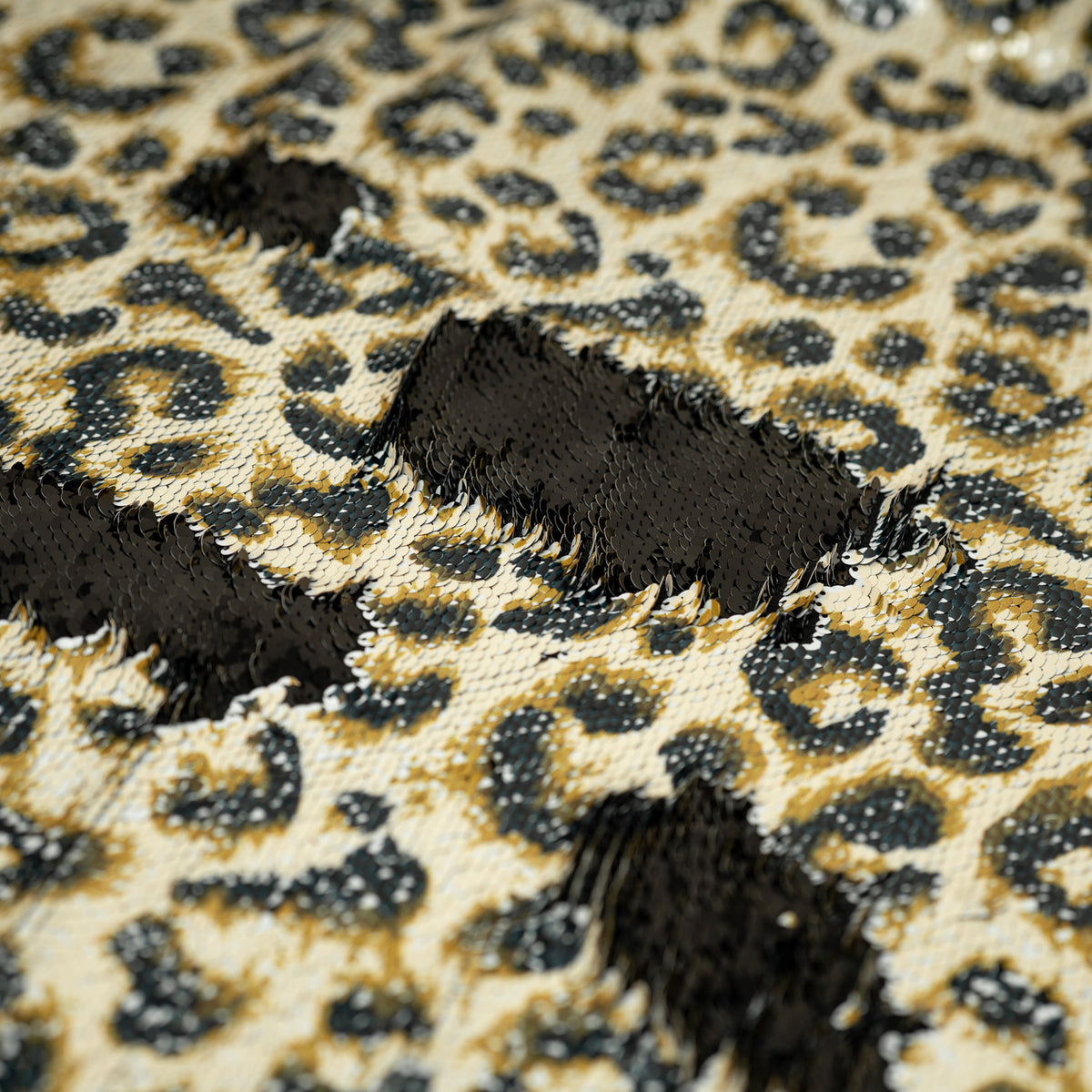 Detailed shot of Cheetah Printed Flip Sequin on Spandex