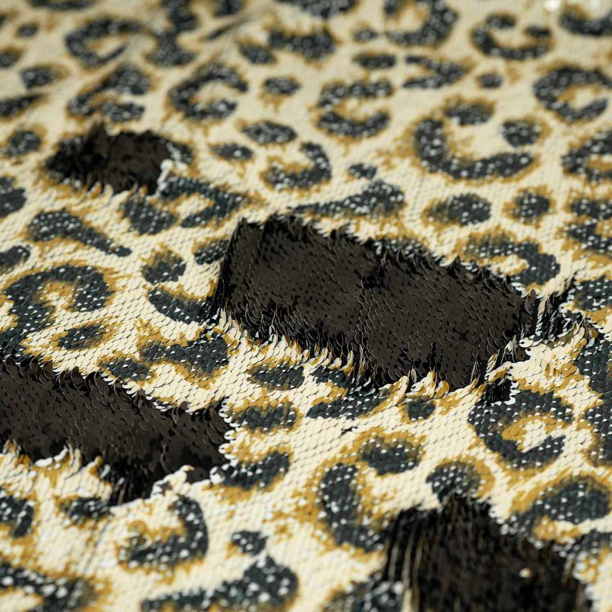 Detailed shot of Cheetah Printed Flip Sequin on Spandex