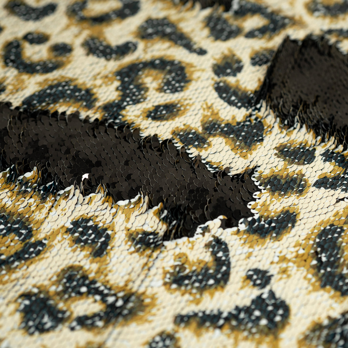 Detailed shot of Cheetah Printed Flip Sequin on Spandex
