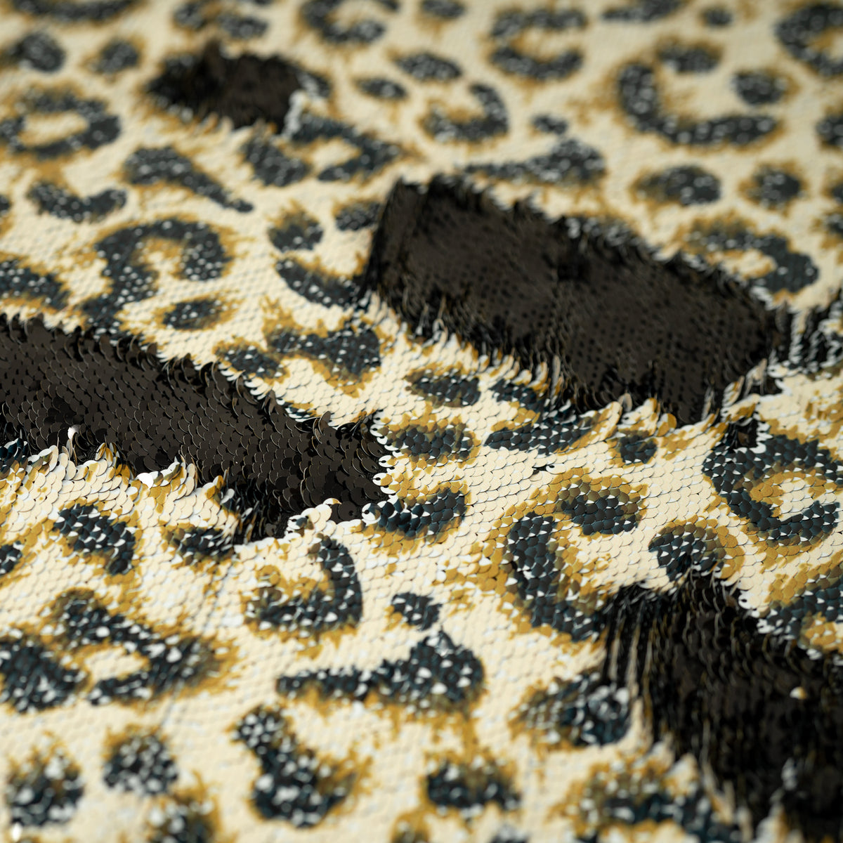 Detailed shot of Cheetah Printed Flip Sequin on Spandex