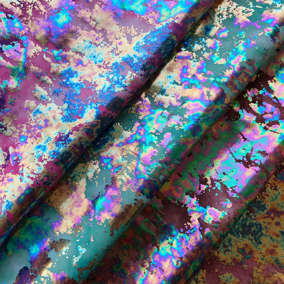 A sample of dancing music foil printed spandex in all available colors.