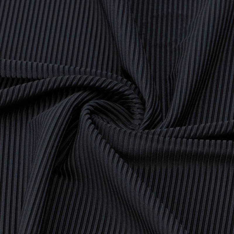Solid Black Poly Spandex 4 Way Stretch 8x3 Rib Knit Fabric