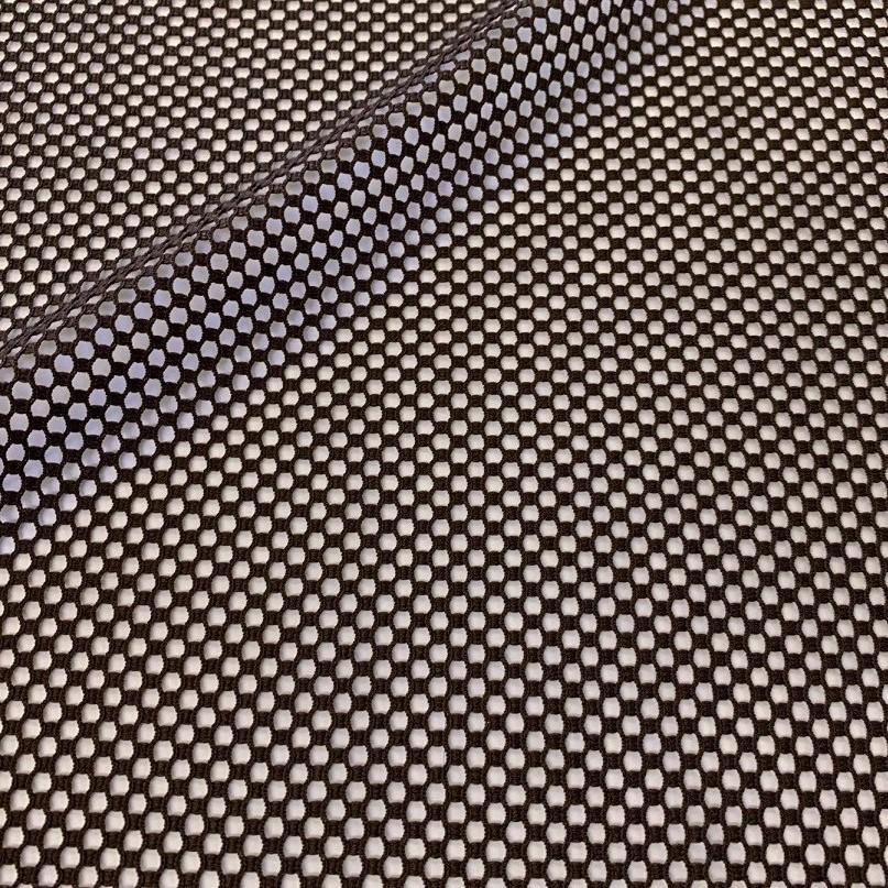 A flat sample of forte flair mesh in the color chocolate.