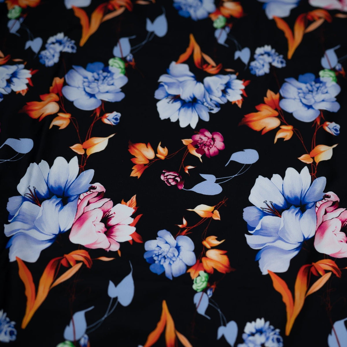 Detailed shot of Midnight Floral Garden Printed Spandex.