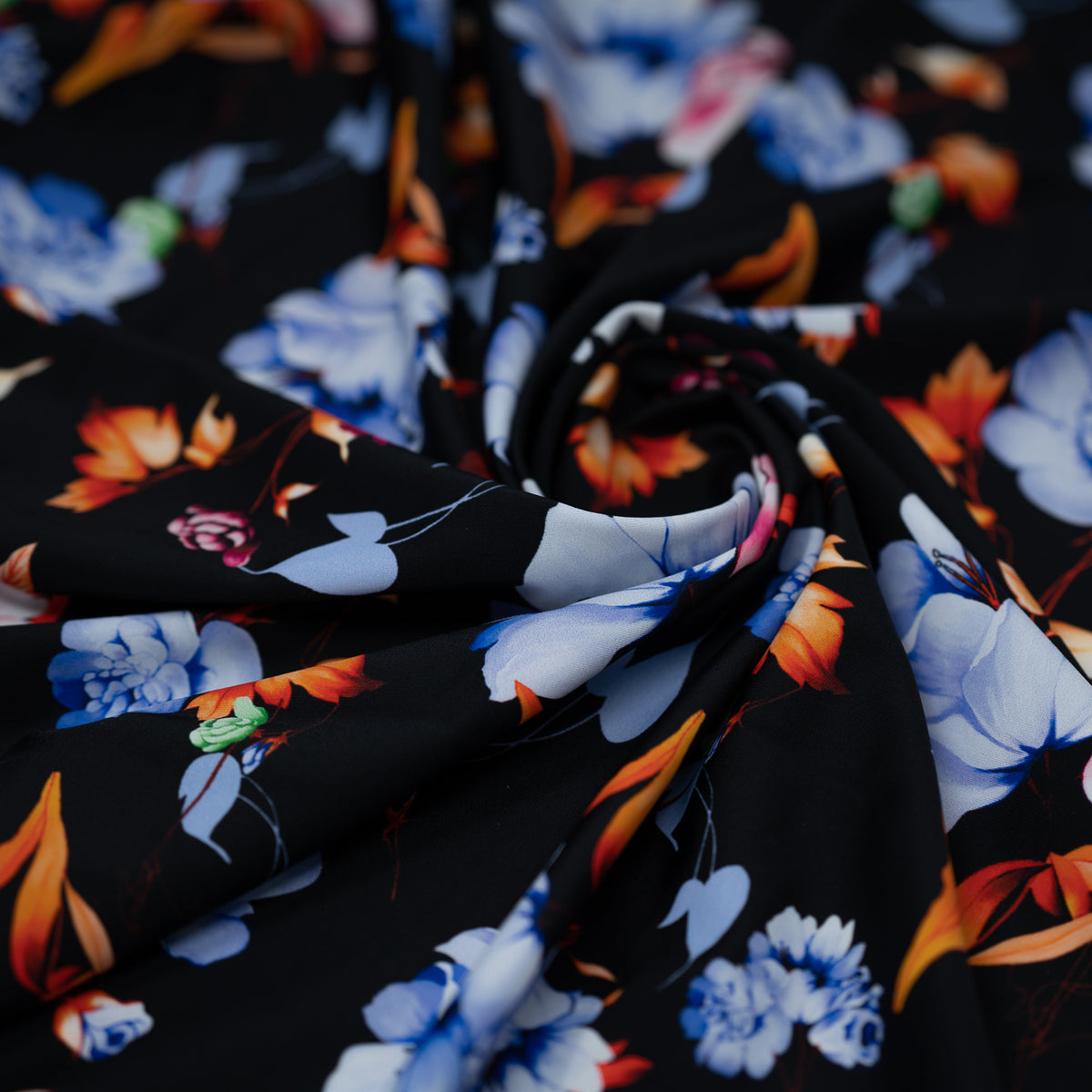 Detailed shot of Midnight Floral Garden Printed Spandex.