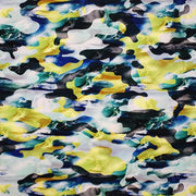 A flat sample of Multi Color Camo Printed Spandex.