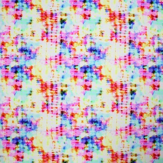 A flat sample of Abstract Rainbow Printed Spandex.