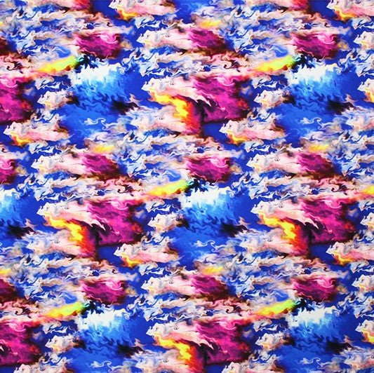 A flat sample of Resin Pour Printed Spandex.