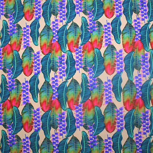A flat sample of Floating Leaves Printed Spandex.