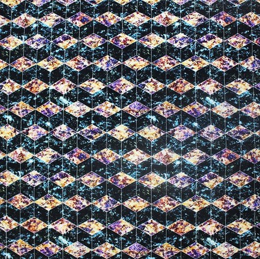 A flat sample of Geometric Diamond Printed Spandex.