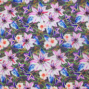 A flat sample of Electric Lilies Printed Spandex.