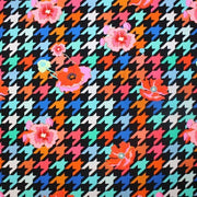 A flat sample of floating poppies printed spandex.